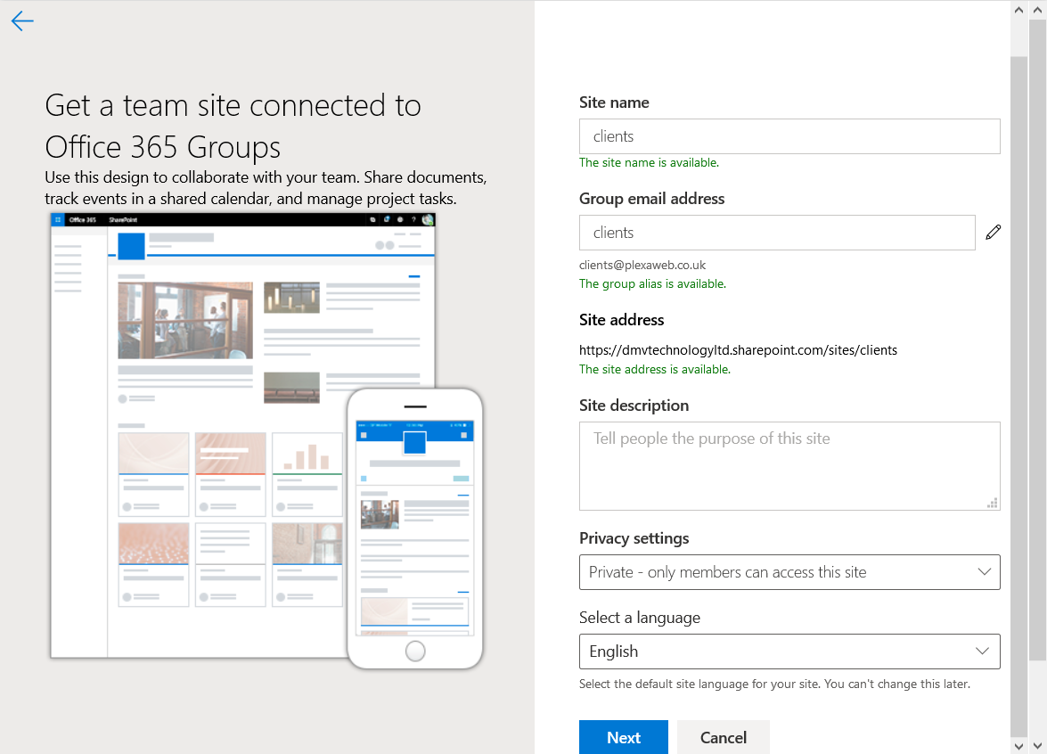 Sharepoint create site